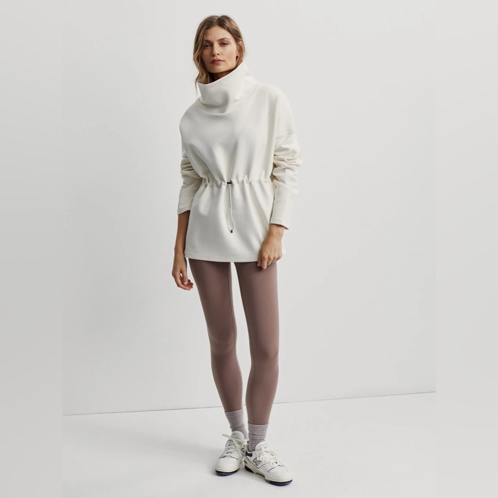 Varley Cream Drawstring Funnel-Neck Tunic Sweatshirt - Picture 2 of 9
